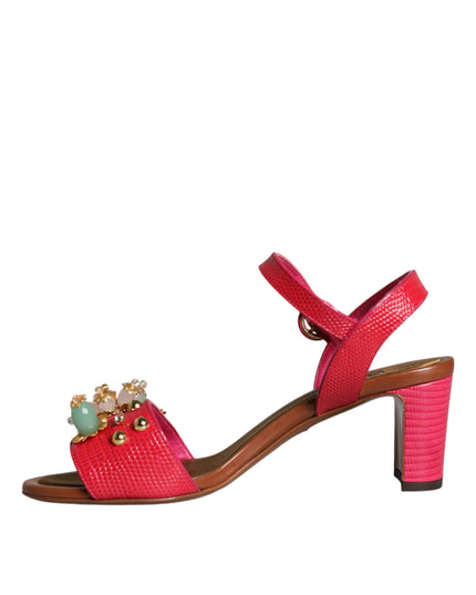 Dolce & Gabbana Fuchsia Leather Embellished Keira Sandals Shoes