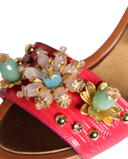 Dolce & Gabbana Fuchsia Leather Embellished Keira Sandals Shoes