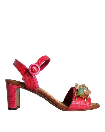 Dolce & Gabbana Fuchsia Leather Embellished Keira Sandals Shoes