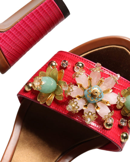 Dolce & Gabbana Fuchsia Leather Embellished Keira Sandals Shoes