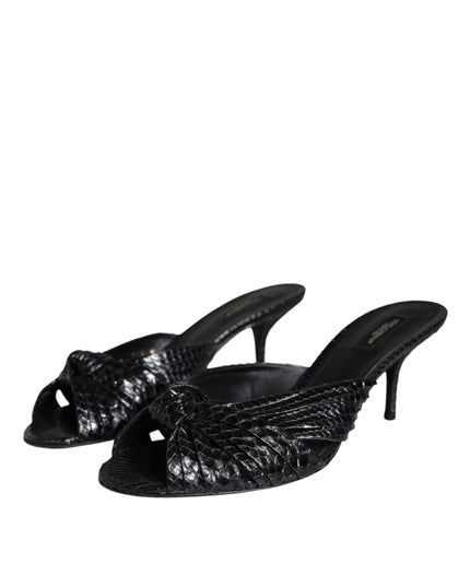 Dolce & Gabbana Black Leather Heels Slides Sandals Shoes
