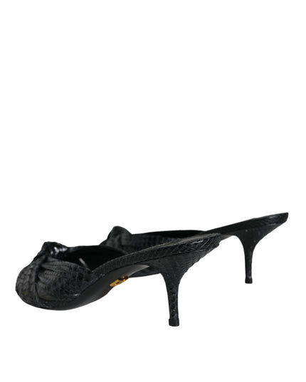 Dolce & Gabbana Black Leather Heels Slides Sandals Shoes