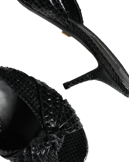 Dolce & Gabbana Black Leather Heels Slides Sandals Shoes