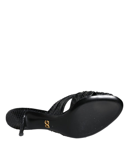 Dolce & Gabbana Black Leather Heels Slides Sandals Shoes
