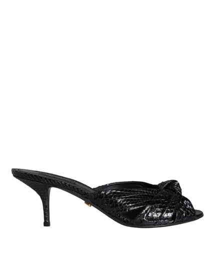 Dolce & Gabbana Black Leather Heels Slides Sandals Shoes