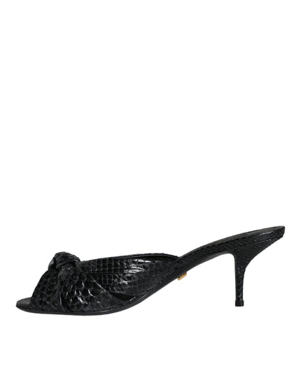 Dolce & Gabbana Black Leather Heels Slides Sandals Shoes