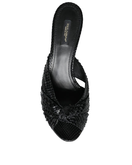 Dolce & Gabbana Black Leather Heels Slides Sandals Shoes