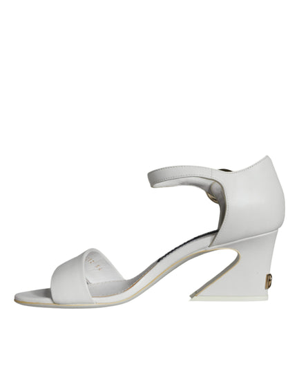 Dolce & Gabbana White Leather Heels Keira Sandals Shoes