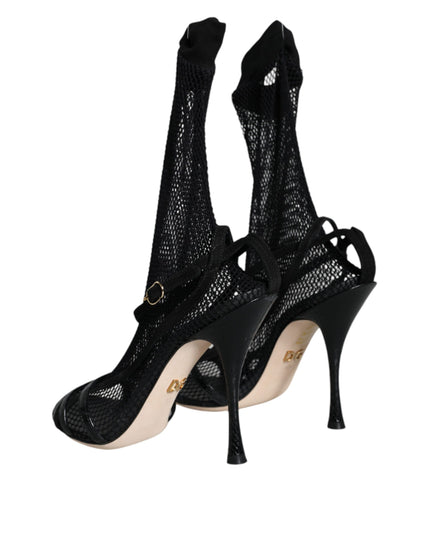 Dolce & Gabbana Black Mesh Stiletto Heels Sandals Shoes