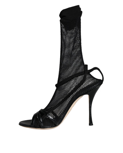 Dolce & Gabbana Black Mesh Stiletto Heels Sandals Shoes