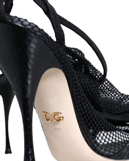 Dolce & Gabbana Black Mesh Stiletto Heels Sandals Shoes