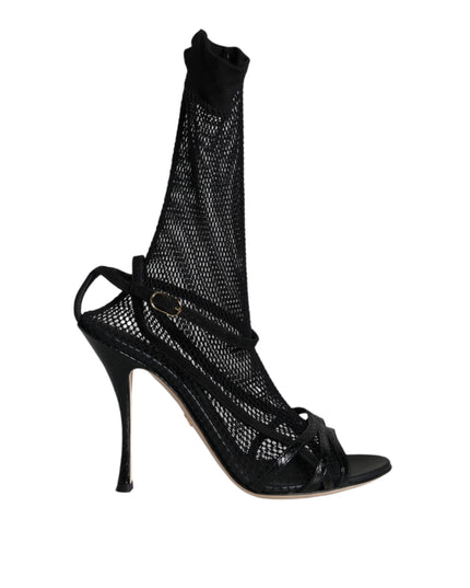 Dolce & Gabbana Black Mesh Stiletto Heels Sandals Shoes