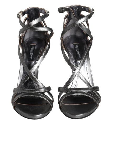 Dolce & Gabbana Silver Keira Leather Heels Sandals Shoes