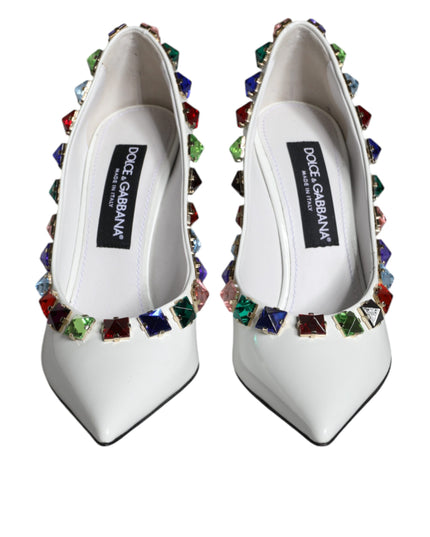 Dolce & Gabbana White Crystals Leather High Heels Pumps Shoes