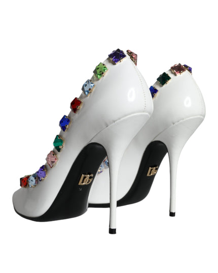 Dolce & Gabbana White Crystals Leather High Heels Pumps Shoes