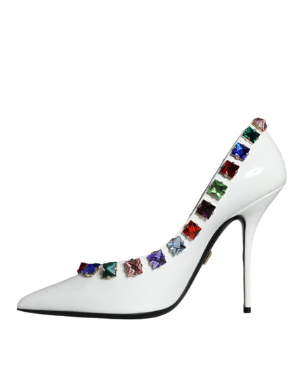 Dolce & Gabbana White Crystals Leather High Heels Pumps Shoes