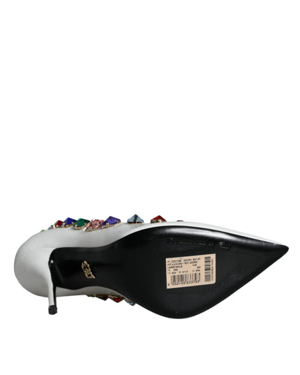 Dolce & Gabbana White Crystals Leather High Heels Pumps Shoes