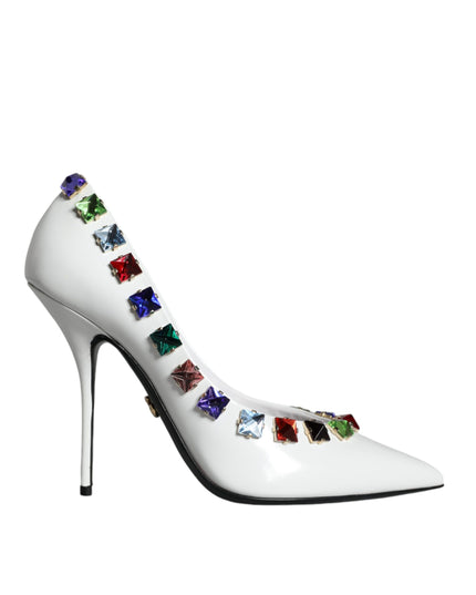 Dolce & Gabbana White Crystals Leather High Heels Pumps Shoes