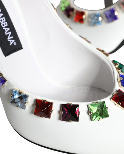 Dolce & Gabbana White Crystals Leather High Heels Pumps Shoes