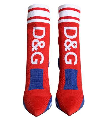 Dolce & Gabbana Red Blue Stretch Sock Style Ankle Boots Logo Shoes