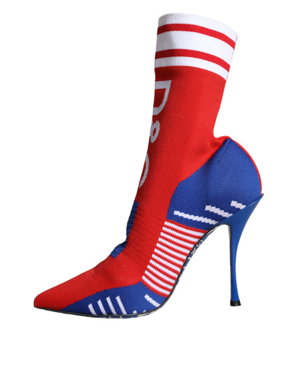 Dolce & Gabbana Red Blue Stretch Sock Style Ankle Boots Logo Shoes