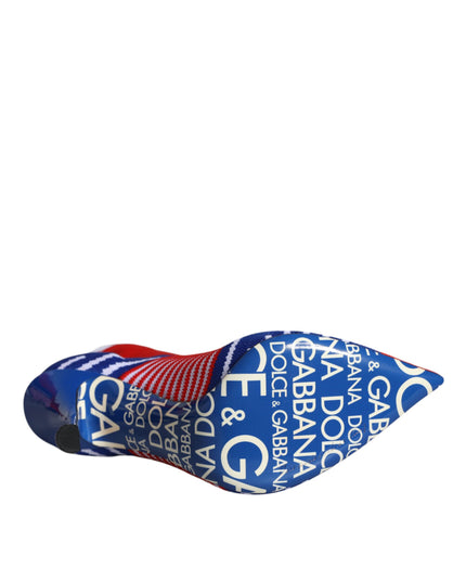 Dolce & Gabbana Red Blue Stretch Sock Style Ankle Boots Logo Shoes