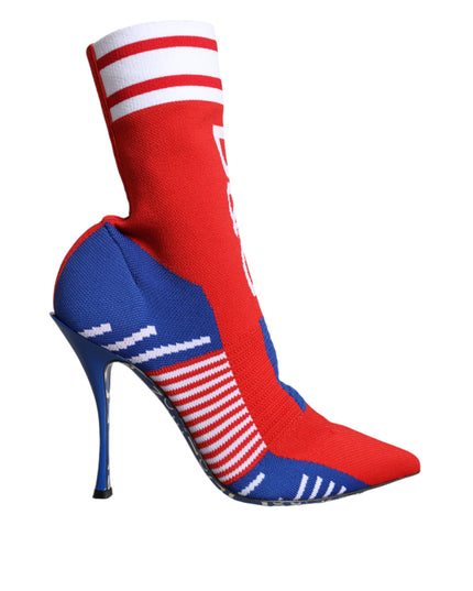 Dolce & Gabbana Red Blue Stretch Sock Style Ankle Boots Logo Shoes