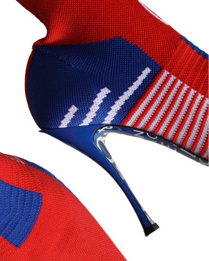 Dolce & Gabbana Red Blue Stretch Sock Style Ankle Boots Logo Shoes