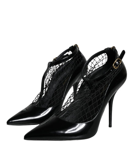 Dolce & Gabbana Black Mesh Patent Leather Heels Pumps Shoes