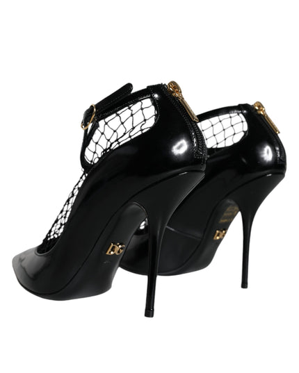 Dolce & Gabbana Black Mesh Patent Leather Heels Pumps Shoes