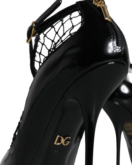 Dolce & Gabbana Black Mesh Patent Leather Heels Pumps Shoes