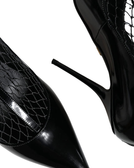 Dolce & Gabbana Black Mesh Patent Leather Heels Pumps Shoes