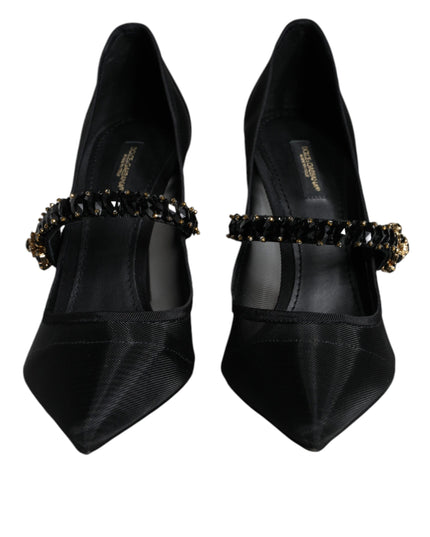 Dolce & Gabbana Black Mesh Mary Jane Crystal Heel Pumps Shoes