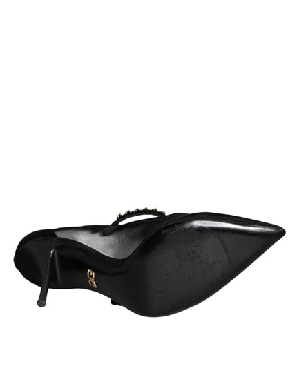 Dolce & Gabbana Black Mesh Mary Jane Crystal Heel Pumps Shoes