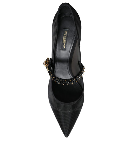 Dolce & Gabbana Black Mesh Mary Jane Crystal Heel Pumps Shoes