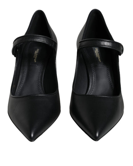 Dolce & Gabbana Black Leather Logo Heels Mary Janes Pumps Shoes