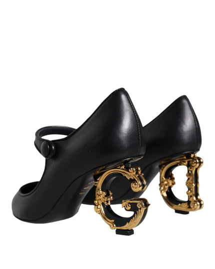 Dolce & Gabbana Black Leather Logo Heels Mary Janes Pumps Shoes