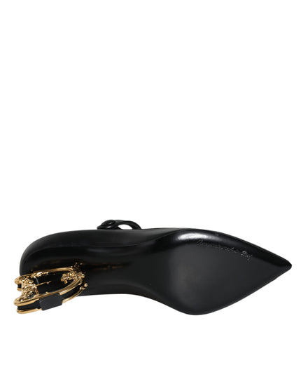 Dolce & Gabbana Black Leather Logo Heels Mary Janes Pumps Shoes