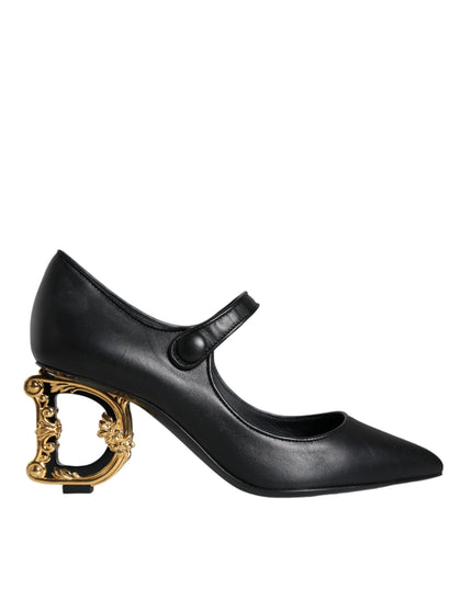 Dolce & Gabbana Black Leather Logo Heels Mary Janes Pumps Shoes