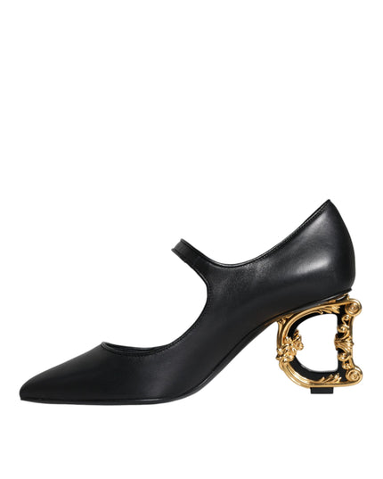 Dolce & Gabbana Black Leather Logo Heels Mary Janes Pumps Shoes