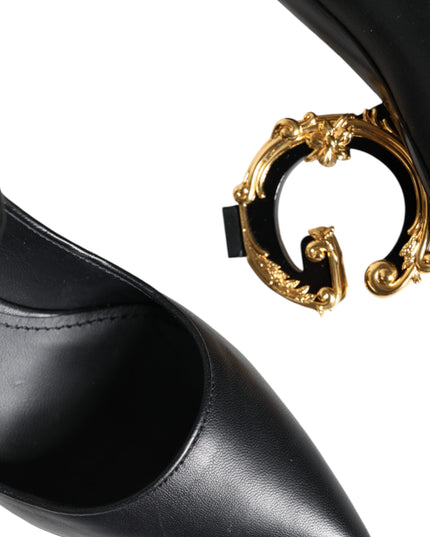 Dolce & Gabbana Black Leather Logo Heels Mary Janes Pumps Shoes