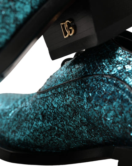 Dolce & Gabbana Blue Leather Derby Block Heels Dress Shoes