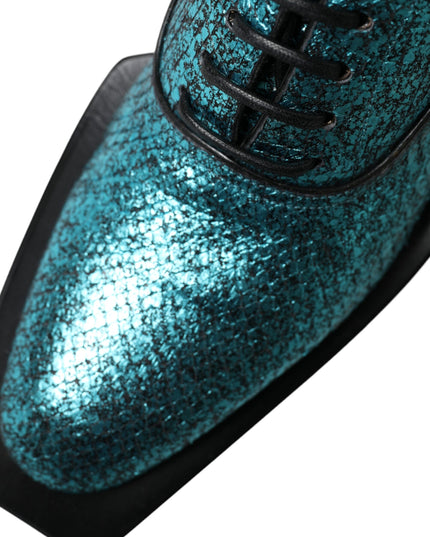 Dolce & Gabbana Blue Leather Derby Block Heels Dress Shoes