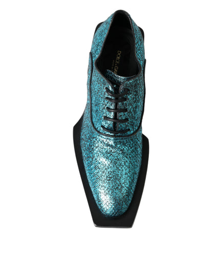 Dolce & Gabbana Blue Leather Derby Block Heels Dress Shoes