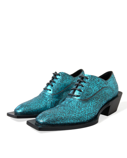 Dolce & Gabbana Blue Leather Derby Block Heels Dress Shoes