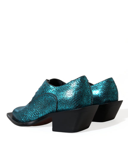 Dolce & Gabbana Blue Leather Derby Block Heels Dress Shoes