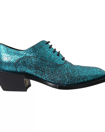 Dolce & Gabbana Blue Leather Derby Block Heels Dress Shoes