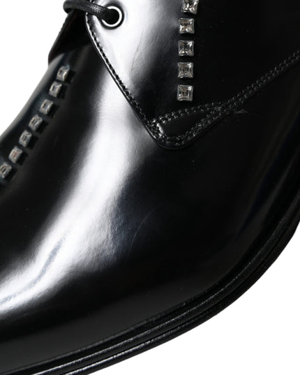 Dolce & Gabbana Black Leather Crystal Dress Formal Shoes