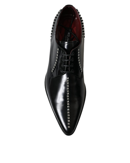 Dolce & Gabbana Black Leather Crystal Dress Formal Shoes
