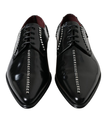 Dolce & Gabbana Black Leather Crystal Dress Formal Shoes